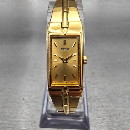 Seiko Watch Women 13mm Gold Dial Gold Tone Rectangle 2E20-7479 New Battery VTG0