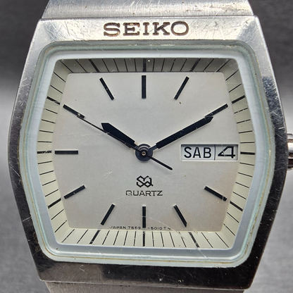 Seiko SQ Watch Men 35mm Silver Dial Silver Daydate Hexagon 7559-5010 New Battery1