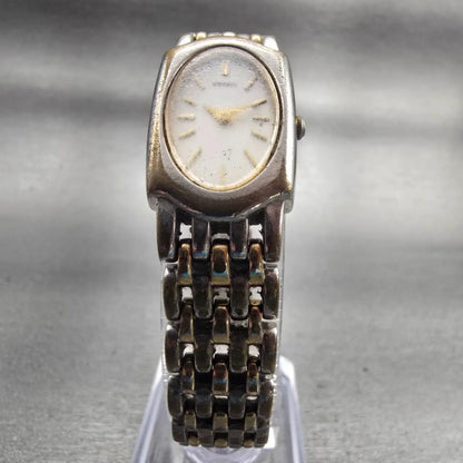 Seiko Watch Women 17mm White Dial Two Tone Rectangle 1N00-6E20 New Battery VTG5