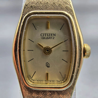 Citizen CQ Watch Women 16mm Gold Dial Gold Tone Oval 3220-S16881 New Battery VTG1