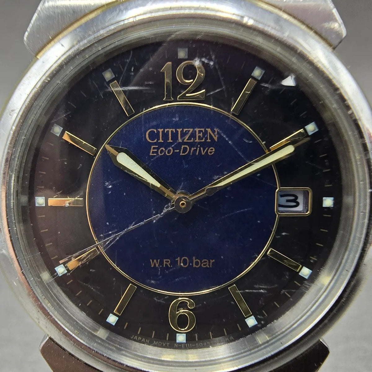 Citizen Eco-Drive Watch Men 36mm Blue Dial Two Tone Date E111-S027179 Runs1