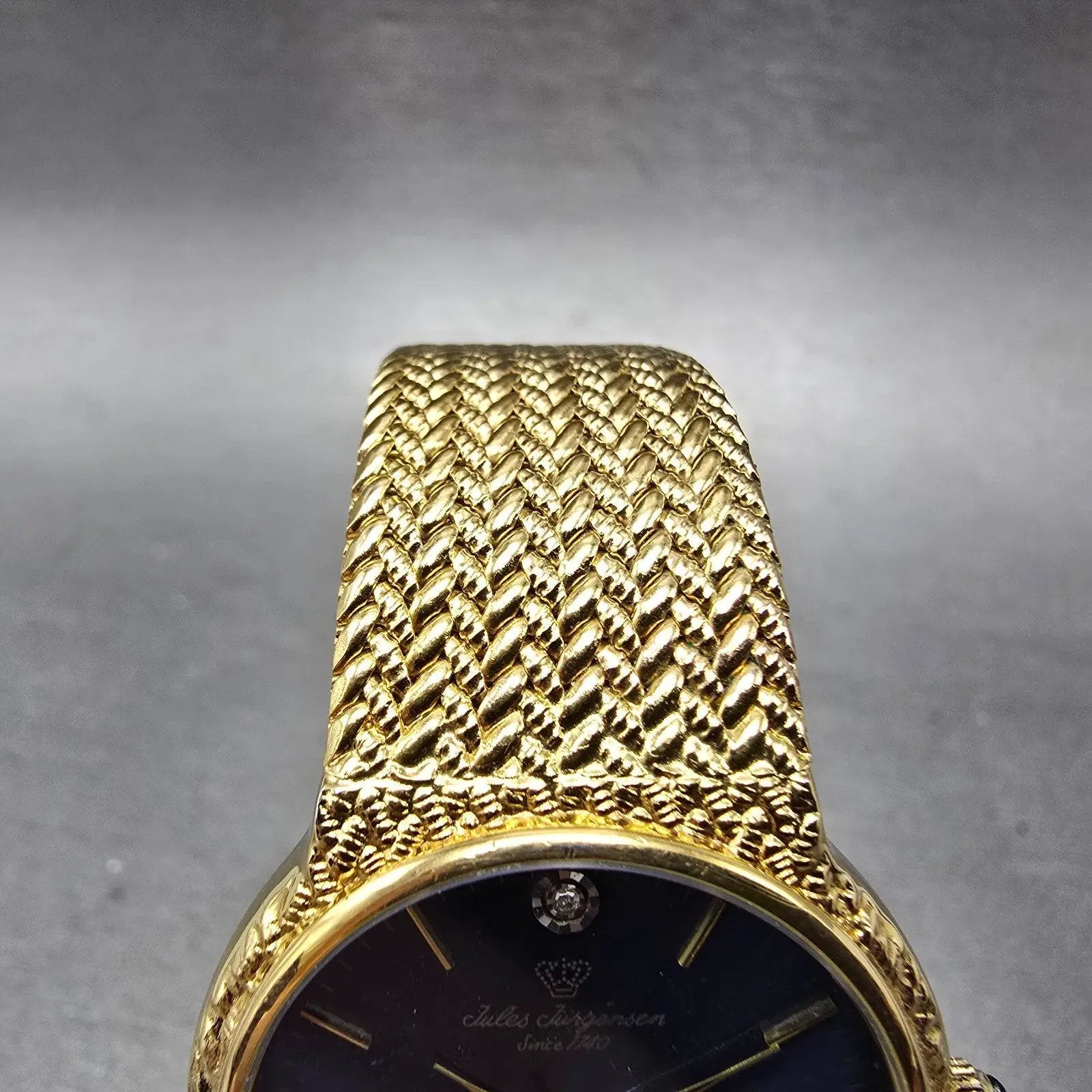 Jules Jurgenson Watch Men 32mm Blue Dial Gold Tone Mesh Band New Battery5