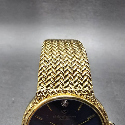 Jules Jurgenson Watch Men 32mm Blue Dial Gold Tone Mesh Band New Battery5