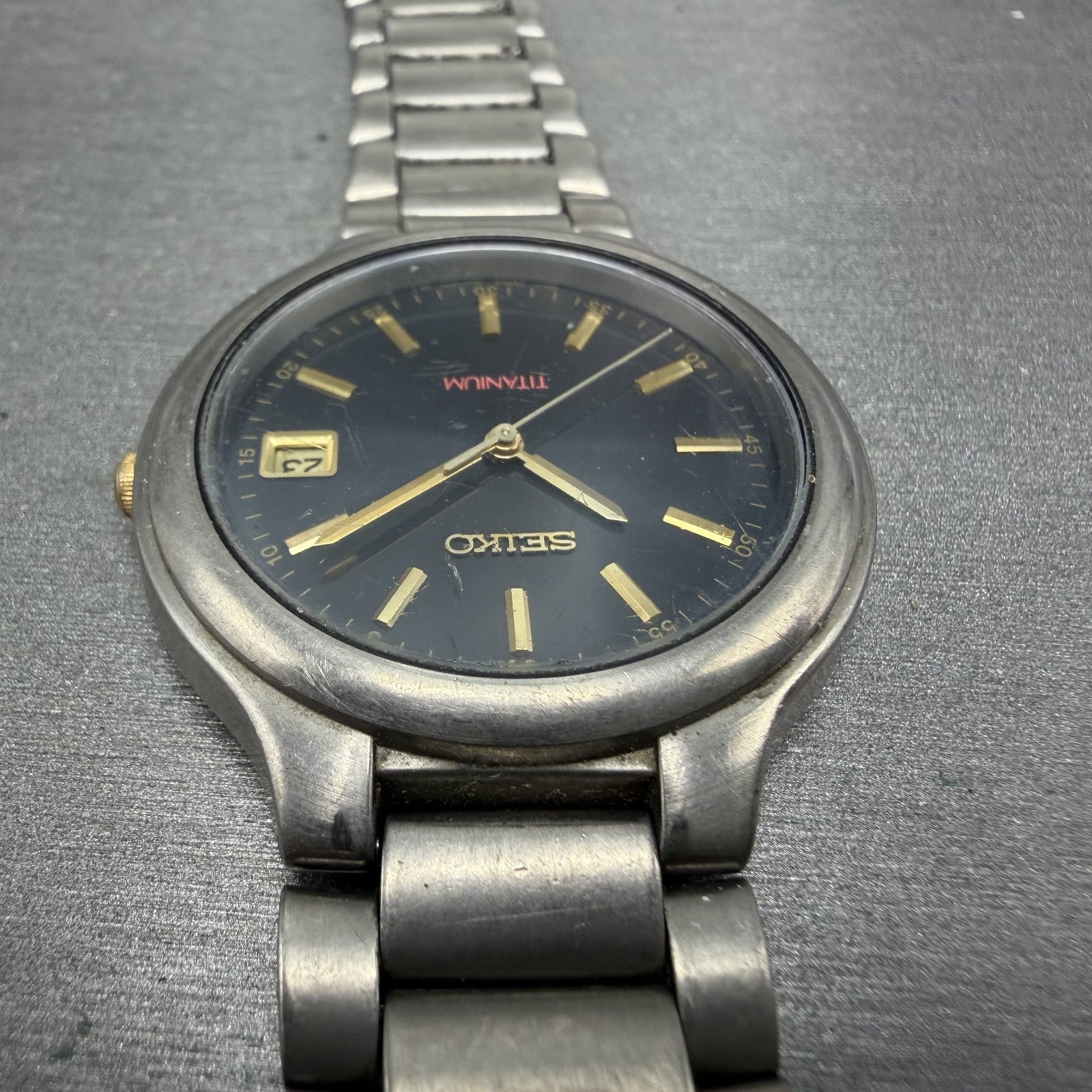 Seiko Watch Men 37mm Blue Dial Titanium Date Round Bracelet 7N428109 PARTS5