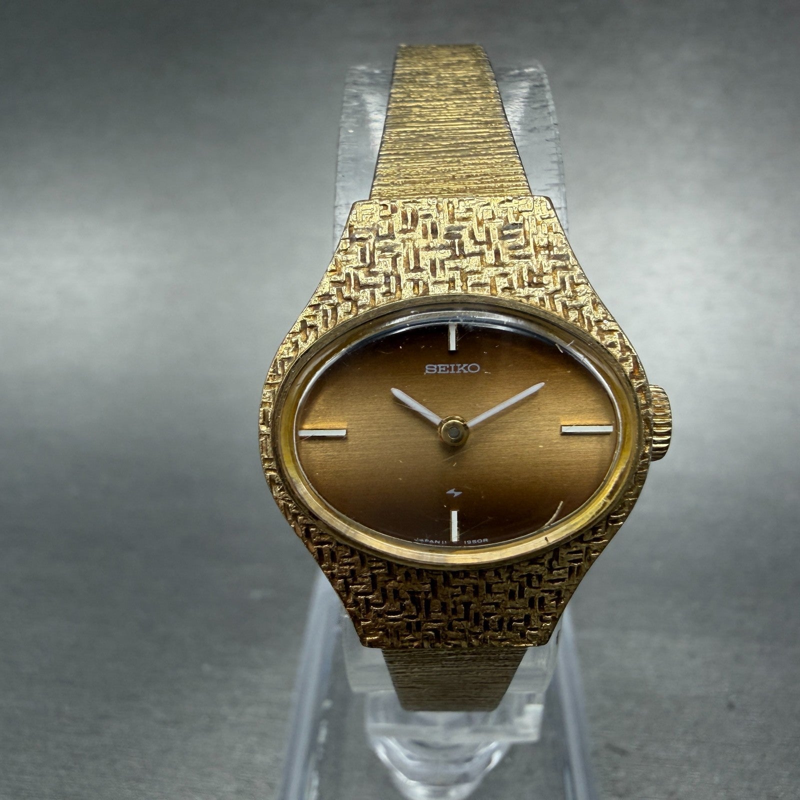 Seiko Watch Women 22mm Brown Dial Gold Tone Oval Manual Winds Runs 11-7719 VTG0
