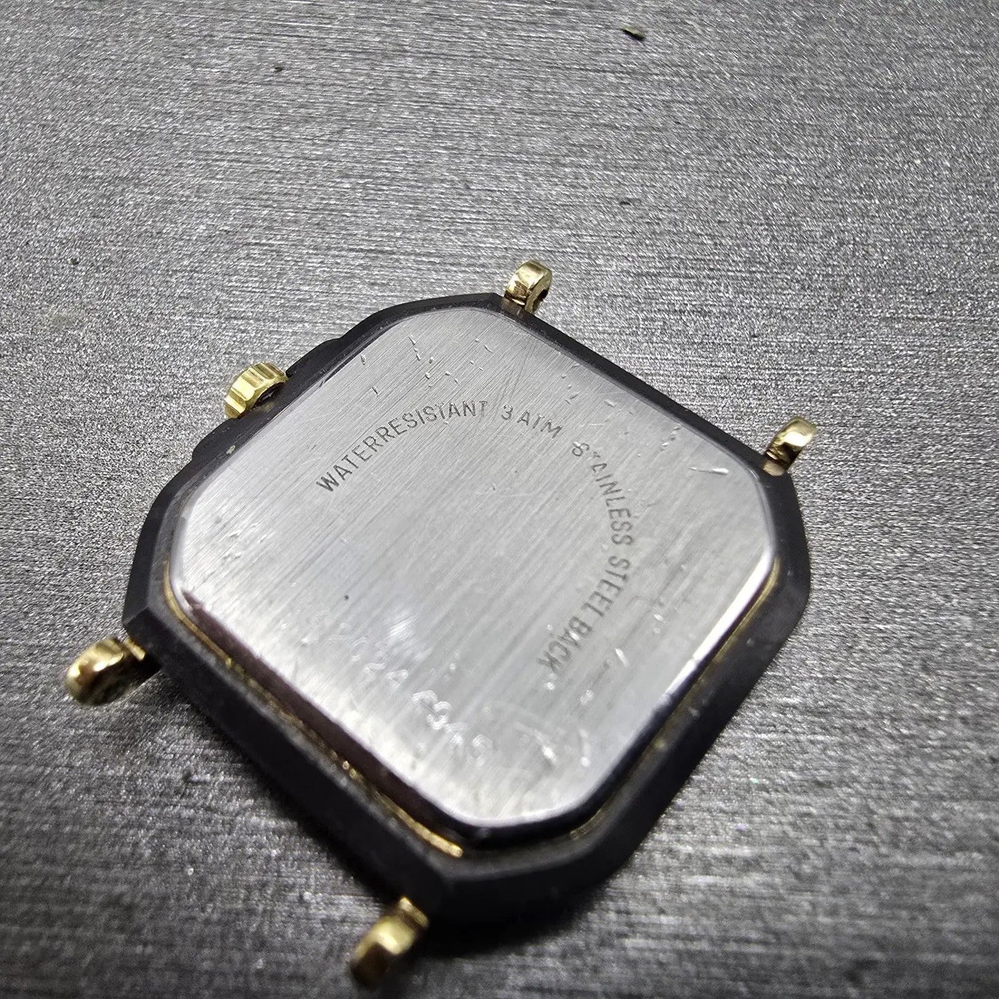 Hamilton Watch Women 22mm Black Dial Black Gold Tone Octagon VTG PARTS8
