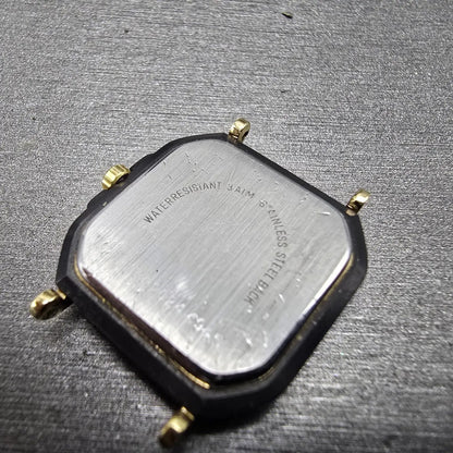 Hamilton Watch Women 22mm Black Dial Black Gold Tone Octagon VTG PARTS8