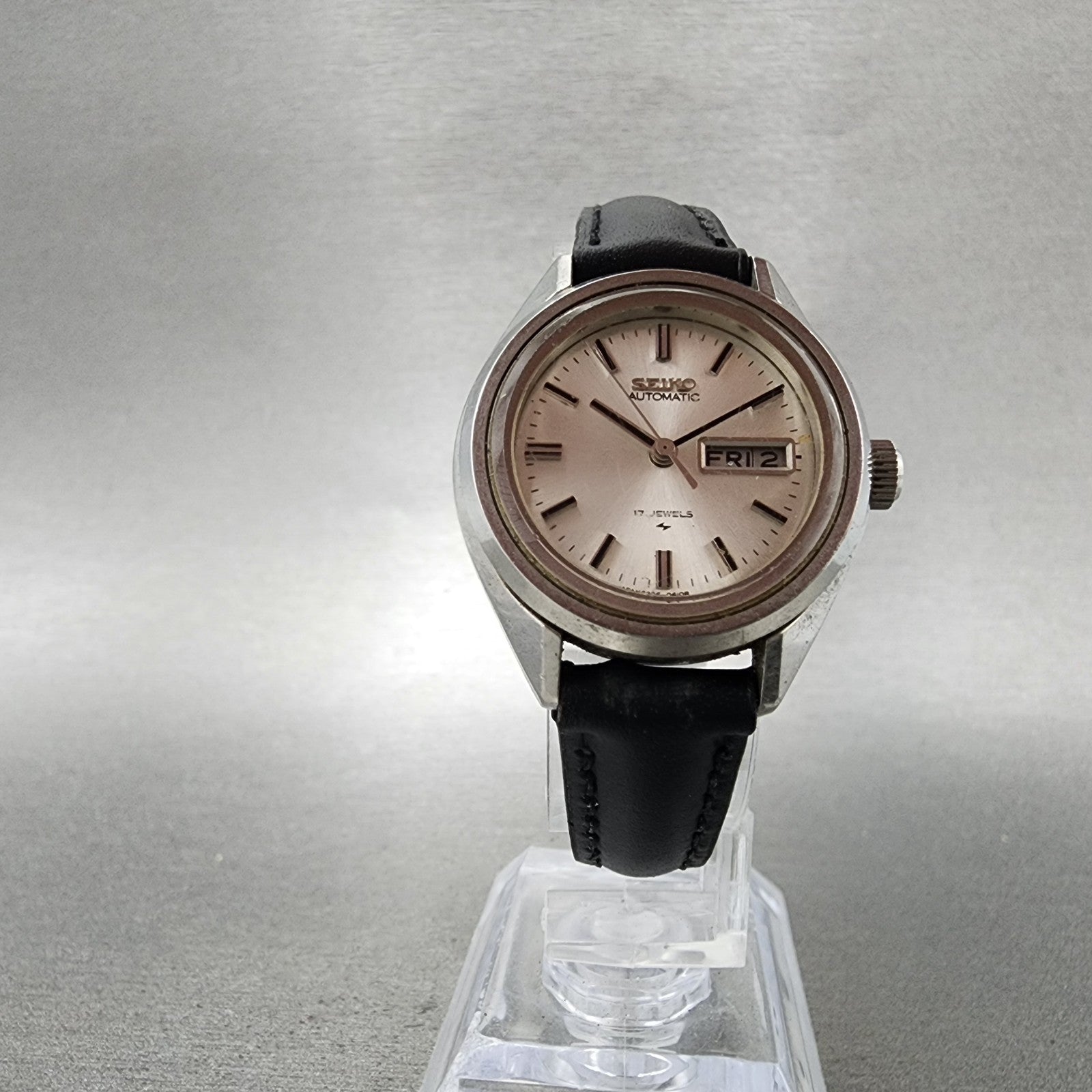 Seiko Automatic Watch Women 27mm Silver Dial Silver Tone Daydate Round Runs VTG5