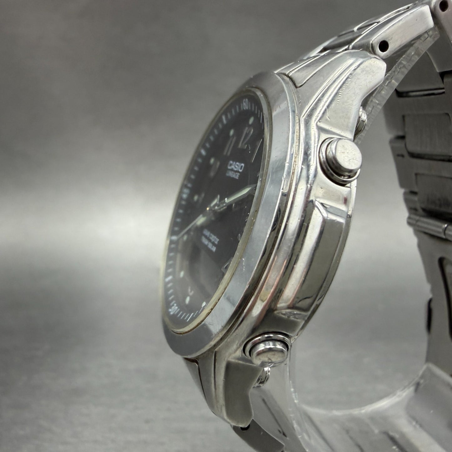 Casio Lineage Watch Men 41mm Black Dial Silver Tone Analog Digital Solar Runs2