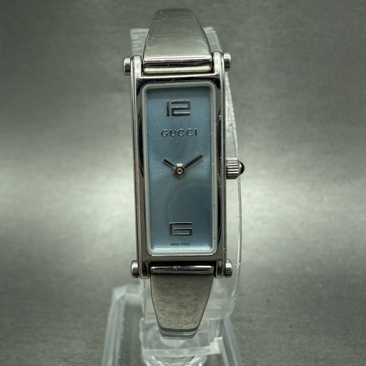Gucci 1500L Tank Watch Women 12mm Blue Dial Steel Rectangle Bangle New battery0