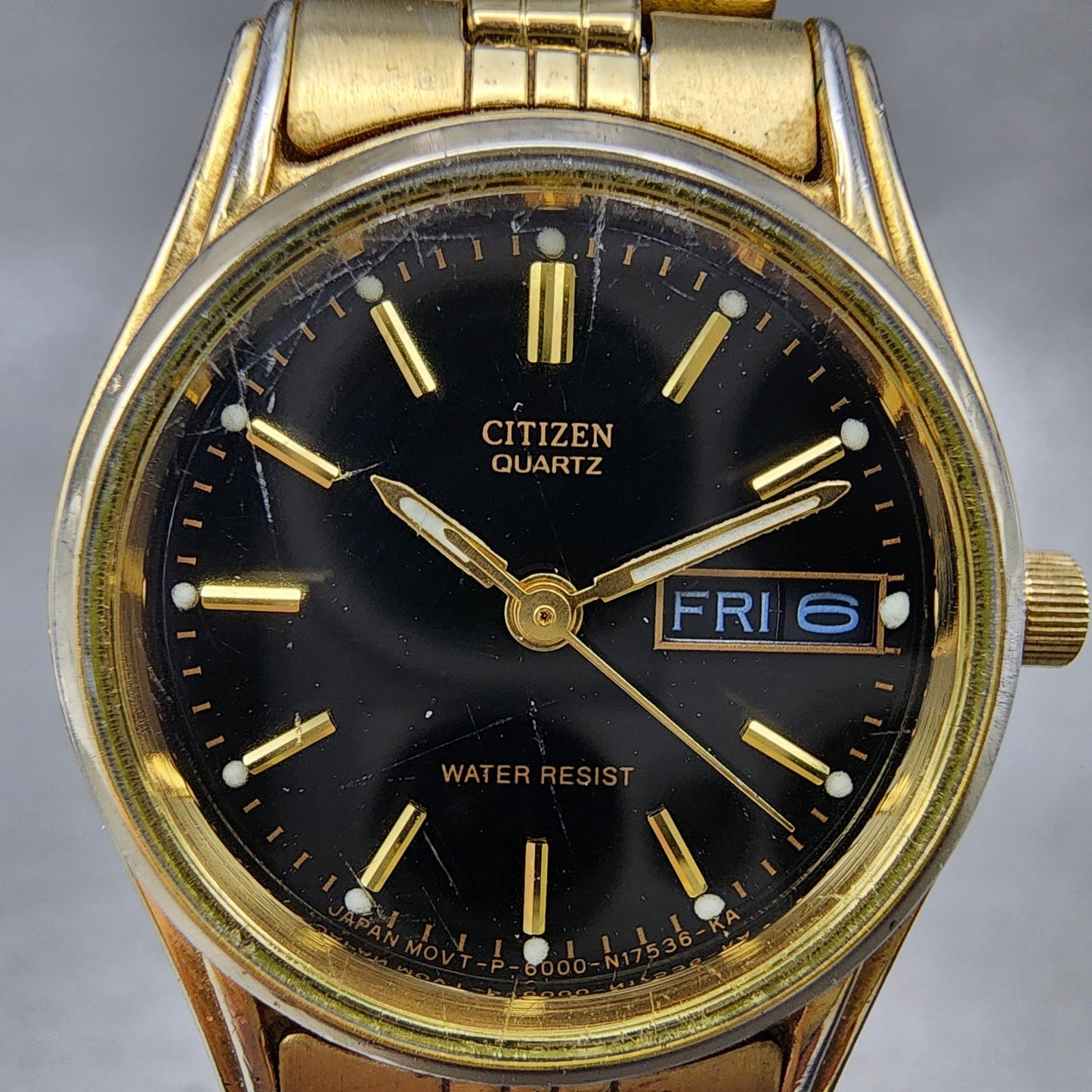Citizen CQ Watch Women 23mm Black Dial Gold Tone Daydate 6000S38231 NewBattery1