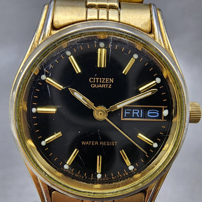 Citizen CQ Watch Women 23mm Black Dial Gold Tone Daydate 6000S38231 NewBattery1