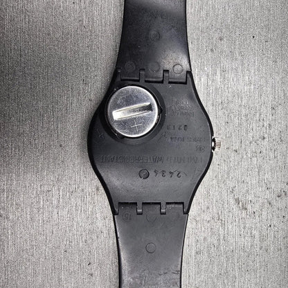 Swatch Gent GLANCE Watch Men 34mm Silver Dial Black Case Round GB149 New Batt L12