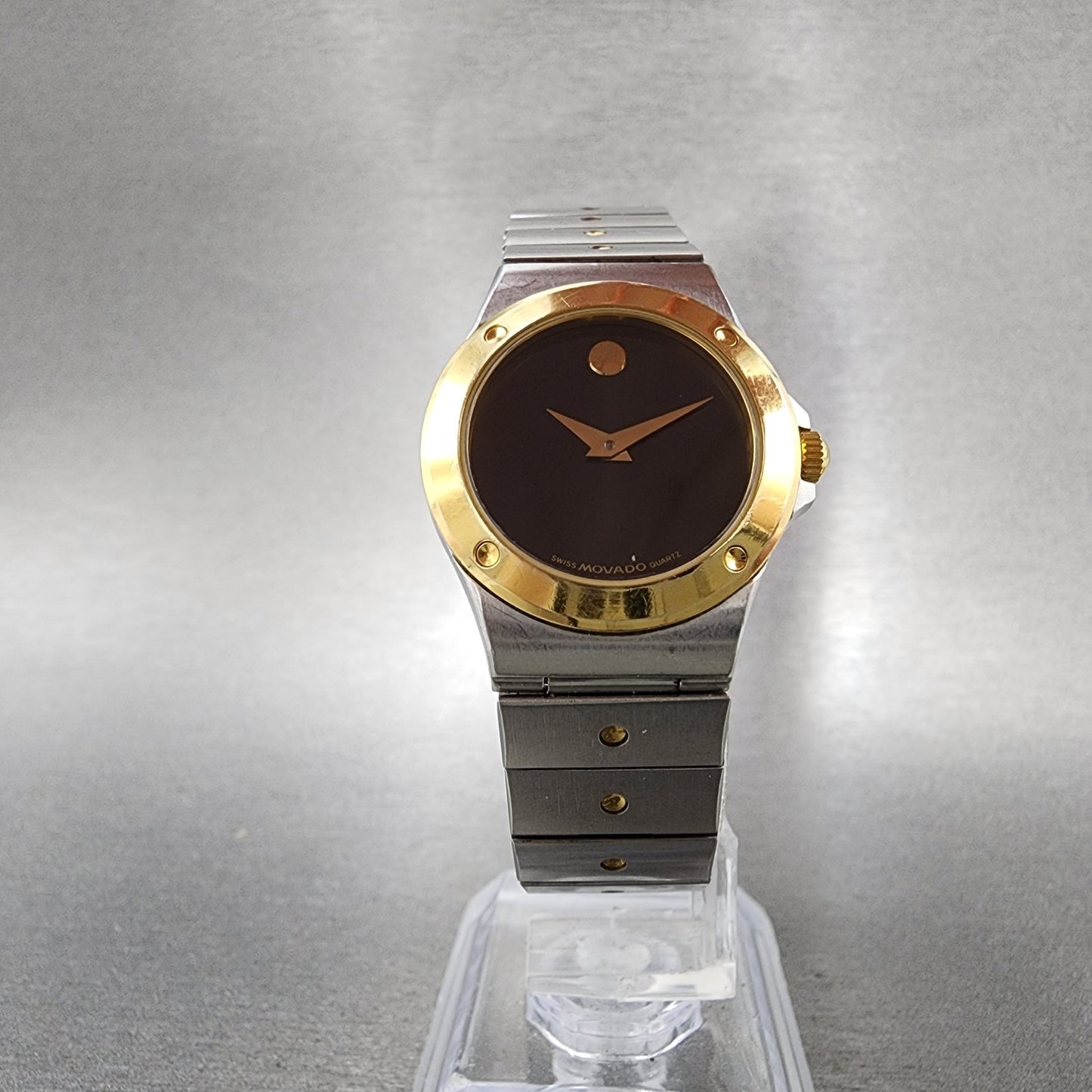 Movado Museum Watch Women 25mm Black Dial Two Tone Round 81.36.816.02 New Batt5