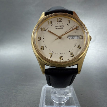 Seiko Watch Men 35mm Cream Dial Gold Tone Daydate Round 7N43-8A39 New Battery5