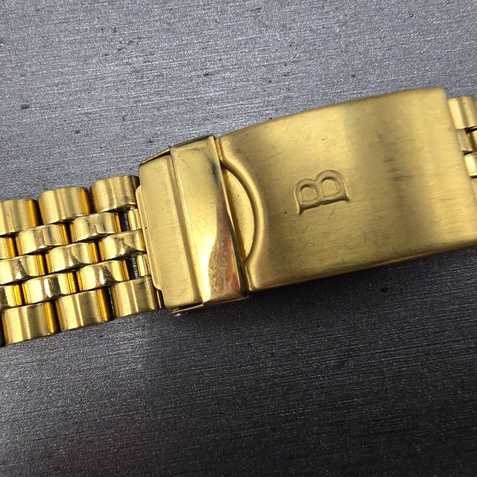 Bulova Bracelet Gold Tone 19mm Stainless Steel Y10 READ!!!!!!! Tri Folding Clasp8