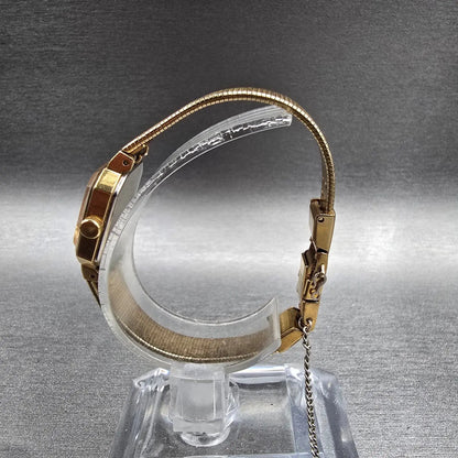 Seiko Watch Women 17mm Gold Dial Gold Tone Rectangle 4N00-5139 New Battery JP r26