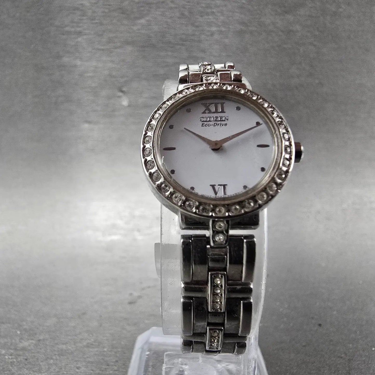 Citizen Watch Women 21mm White Dial Silver Tone Round B023-S028698 Runs Crystals6