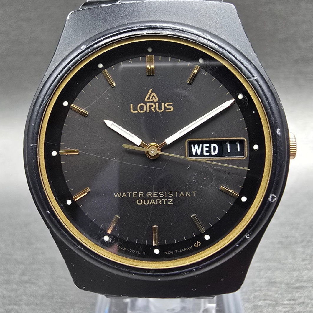 Seiko Lorus Watch Men 34mm Black Dial Black Tone Daydate Round Y143-7040 New Bat1