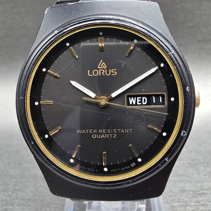 Seiko Lorus Watch Men 34mm Black Dial Black Tone Daydate Round Y143-7040 New Bat1