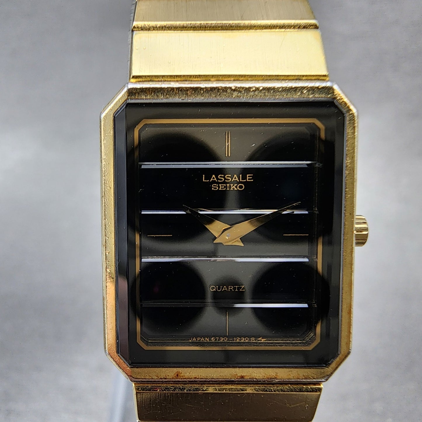 Seiko Lassale Tank Watch Women 19mm Black Dial Gold Tone Octagon New Battery1