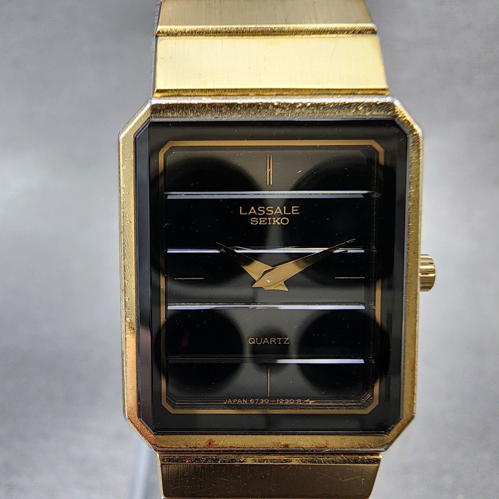Seiko Lassale Tank Watch Women 19mm Black Dial Gold Tone Octagon New Battery1
