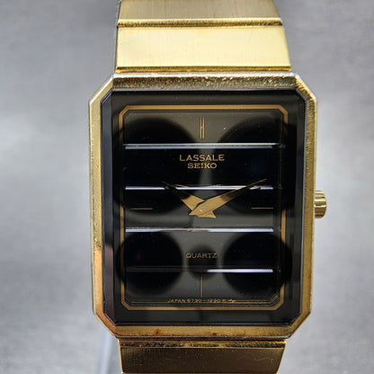 Seiko Lassale Tank Watch Women 19mm Black Dial Gold Tone Octagon New Battery1
