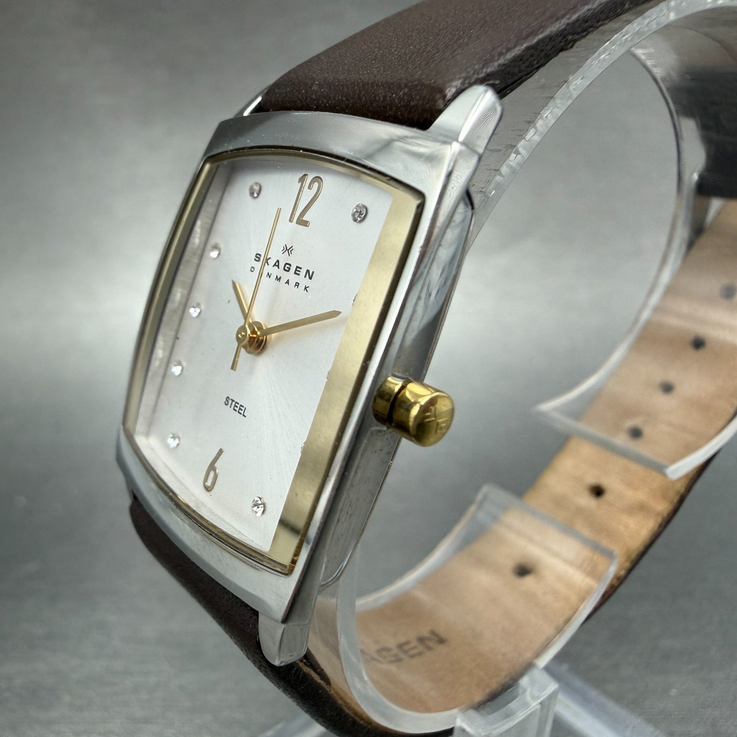 Skagen Tank Watch Women 24mm Silver Dial Steel Rectangle 691SSLG New Battery2
