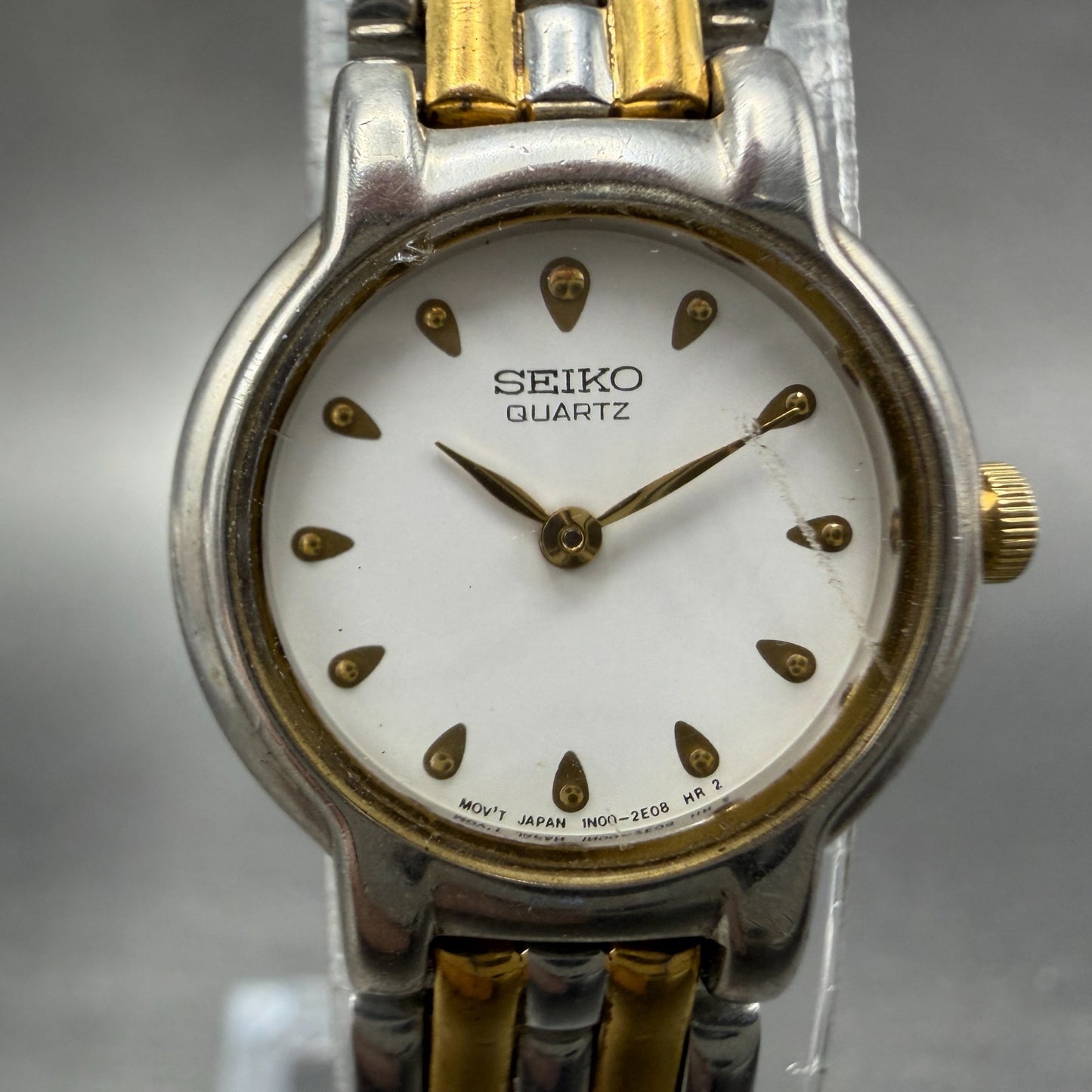 Seiko Watch Women 20mm White Dial Two Tone Round 1N00-0G60 New Battery Vintage1