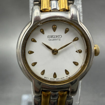 Seiko Watch Women 20mm White Dial Two Tone Round 1N00-0G60 New Battery Vintage1