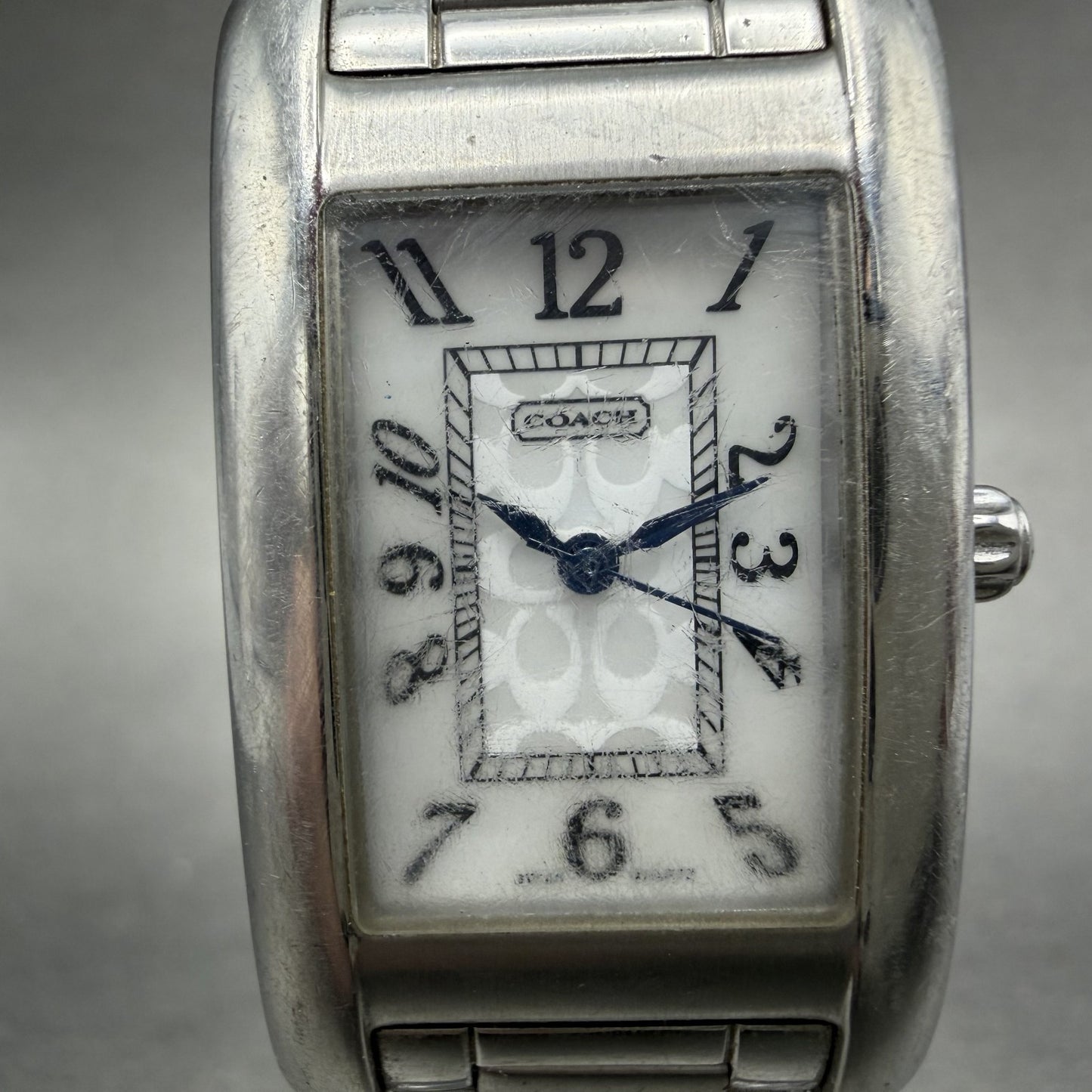 Coach Lexington Tank Watch Women 23mm MOP Dial Silver Tone Rectangle New BattABC1