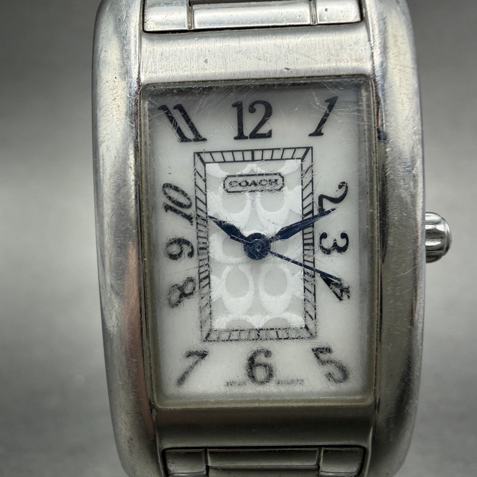 Coach Lexington Tank Watch Women 23mm MOP Dial Silver Tone Rectangle New BattABC1