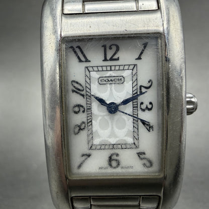 Coach Lexington Tank Watch Women 23mm MOP Dial Silver Tone Rectangle New BattABC1