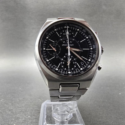 Seiko Chronograph Watch Men 36mm Black Dial Silver Tone Date 7T62-0AA0 PARTS VTG6
