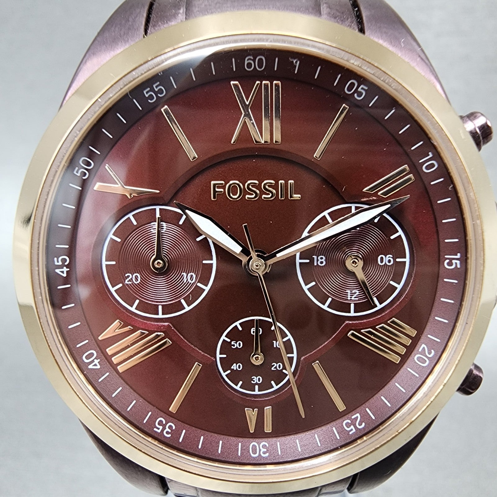 Fossil Modern Courier Watch Women 36mm Brown Dial Purple Tone Chrono New Battery1