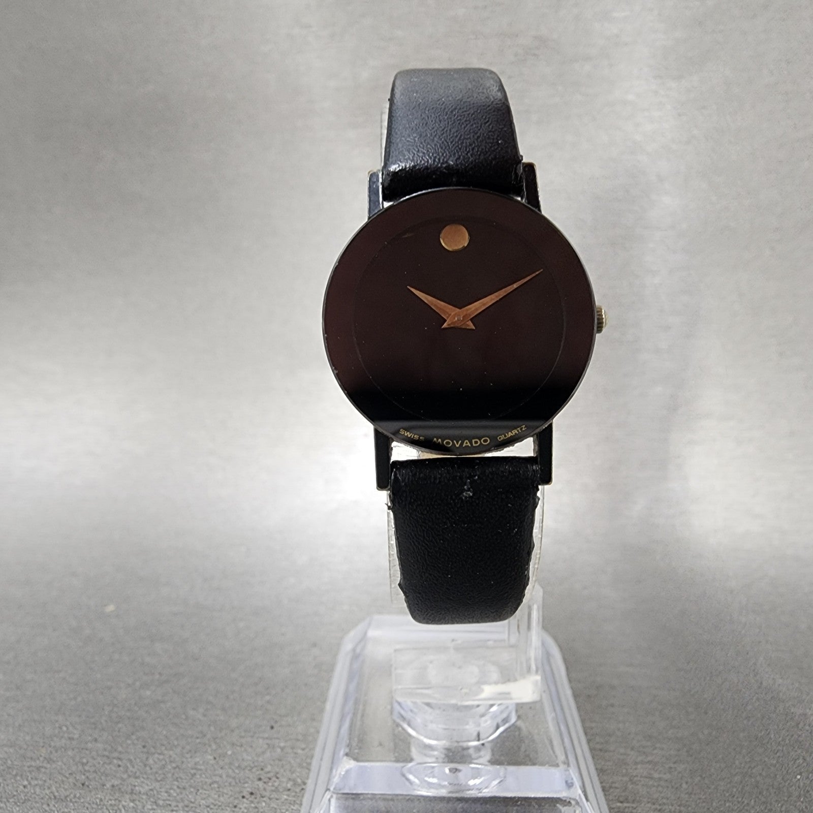 Movado Museum Watch Women 25mm Black Dial Black Tone Round 8725881 New BattA115