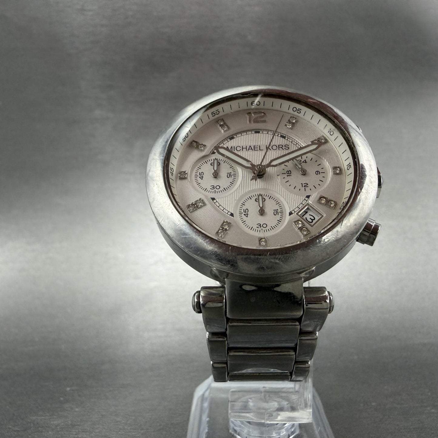 Michael Kors Parker Chronograph Watch Women 39mm White Dial Steel Date New Batt5