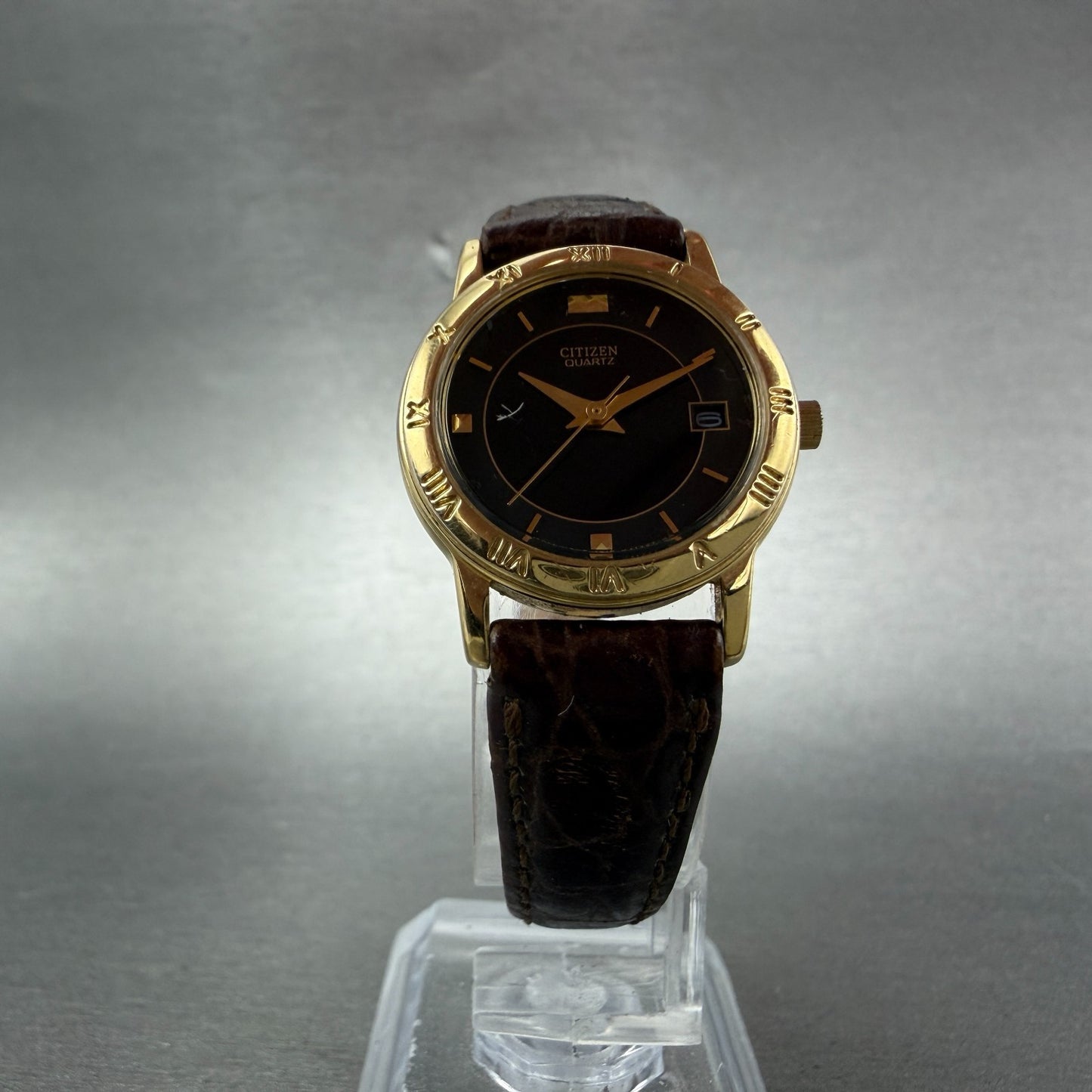 Citizen Watch Women 24mm Black Dial Gold Tone Date 1012-K13131 New Battery 565