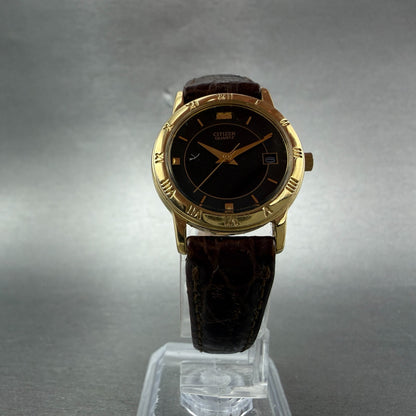 Citizen Watch Women 24mm Black Dial Gold Tone Date 1012-K13131 New Battery 565