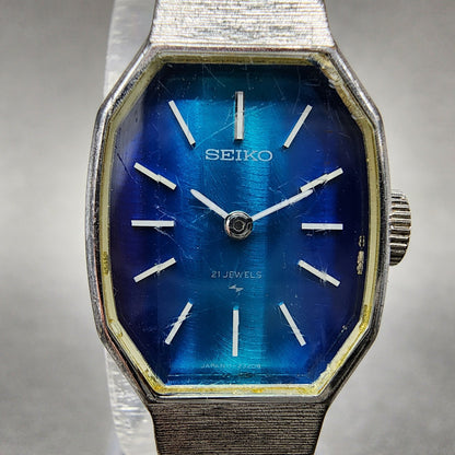 Seiko Watch Women 18mm Blue Dial Silver Tone Manual Octagon 113770 Runs1