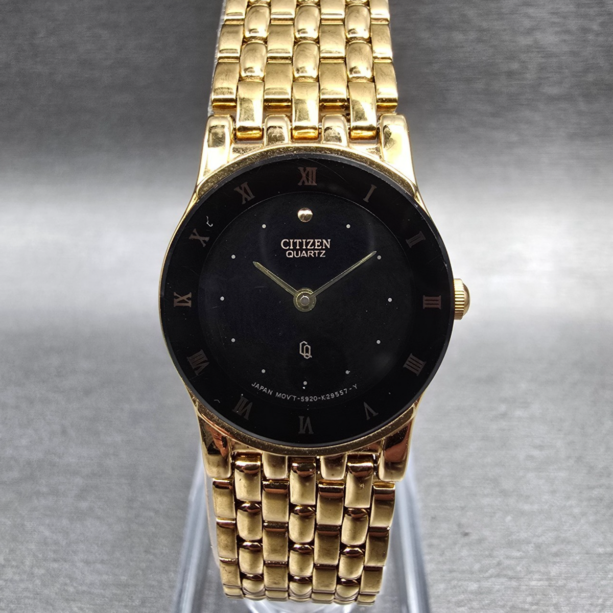 Citizen CQ Watch Women 21mm Black Dial Gold Tone Round 5920-K08811 New Battery0