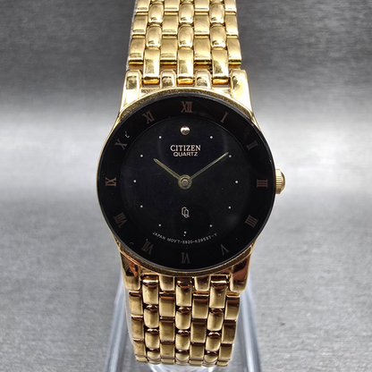 Citizen CQ Watch Women 21mm Black Dial Gold Tone Round 5920-K08811 New Battery0
