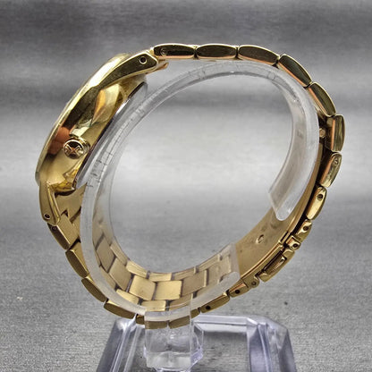 Skagen Watch Women 34mm Champagne Dial Gold Tone Daydate Round 344LGXG New Batt6
