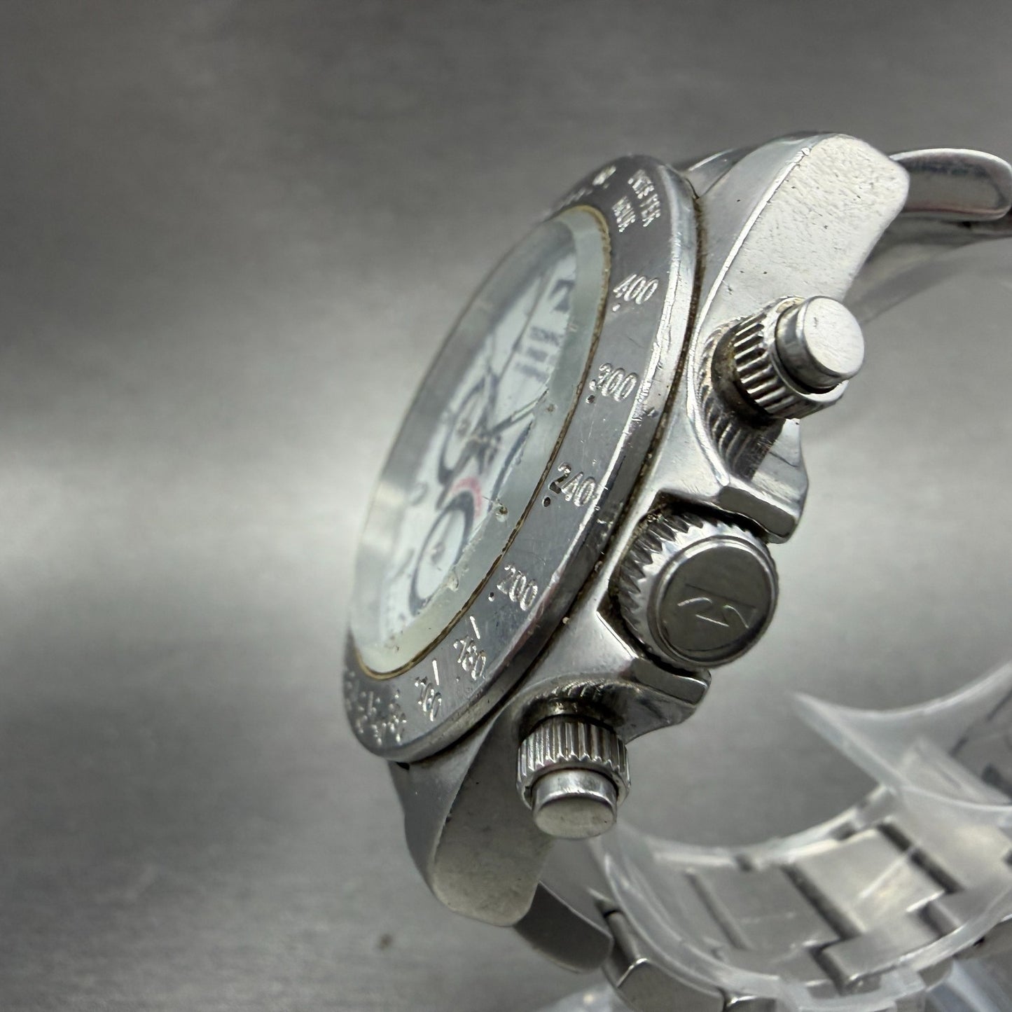 Technos Chronograph Watch Men 41mm White Dial Silver Tone Round T5128New Batt A2