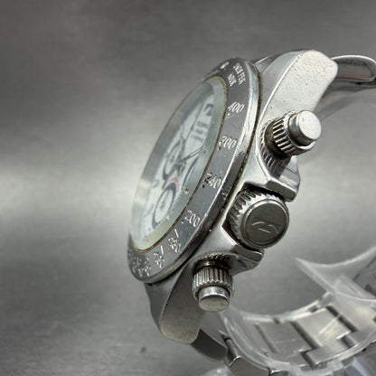 Technos Chronograph Watch Men 41mm White Dial Silver Tone Round T5128New Batt A2