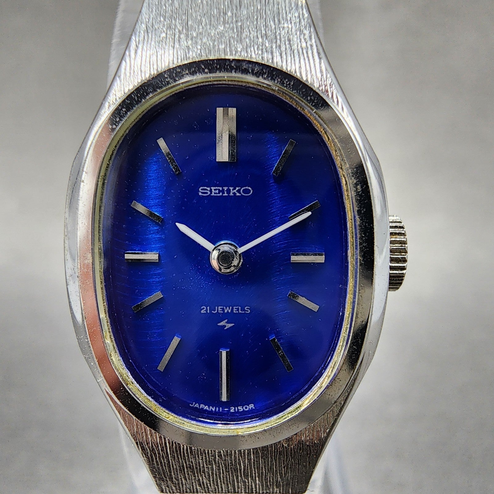 Seiko Watch Women 18mm Blue Dial Silver Tone Manual Oval 117770 Runs1