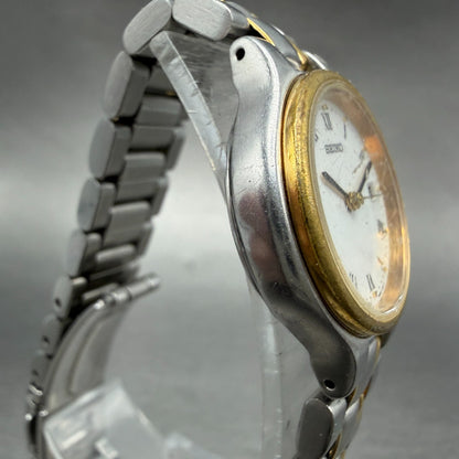 Seiko Watch Women 26mm White Dial Two Tone Date Round 7N82-0410 New Battery3