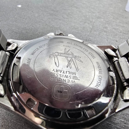 Wenger Swiss Military Dive Watch Men 40mm Black Dial Steel Date 79956 New Batt10