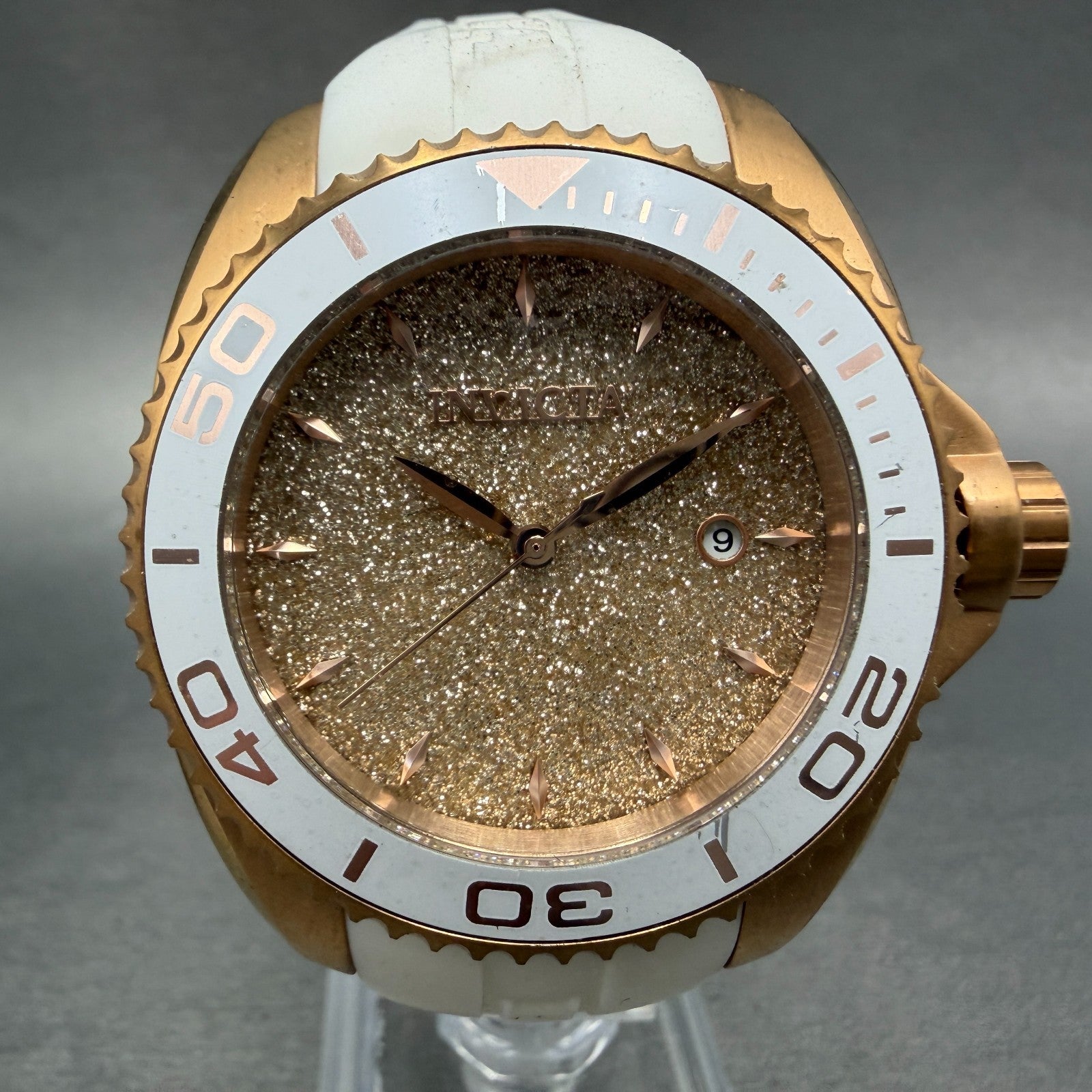 Invicta Angel Dive Watch Women 39mm Gold Dial Rose Gold Tone Date New Battery0