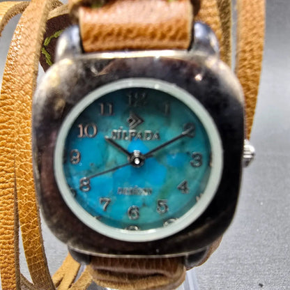 Silpada Watch Women 24mm Blue Dial Silver Tone Square Leather Band New Battery1